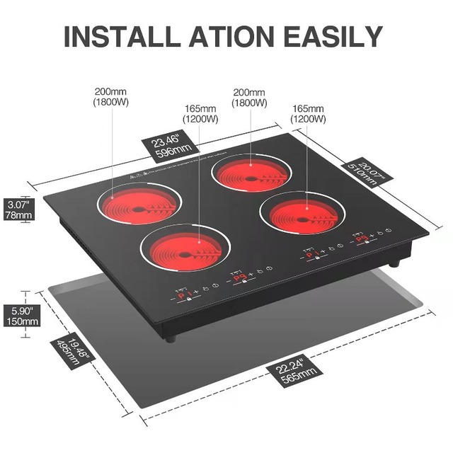 Golenda 6000W Built-in Infrared Cooktop 4 Burner Touch Control | 9 Gears