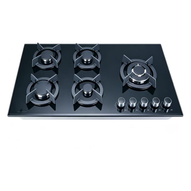 Golenda Gas Hob Built-in Gas Cooktop 5 Burner Black Glass