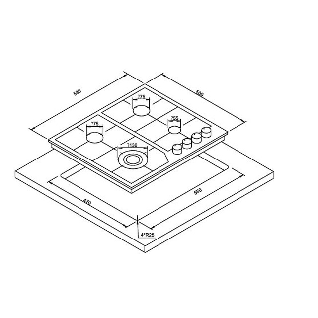 Golenda 3.3kW Built-in Gas Hob Cast Iron Support | Pulse Ignition | LPG & NG