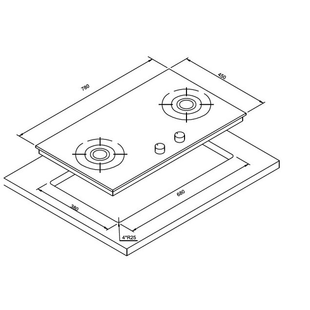 Golenda 2.2/4.5kw Gas Hob Built-in Gas Cooktop Tempered Glass | Brass Burner