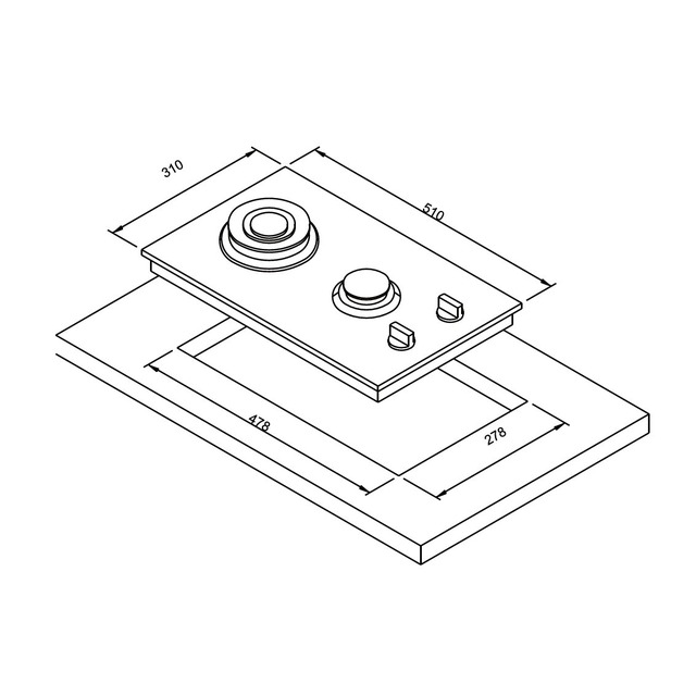 Golenda 3.3kW Gas Hob 2 Burner Tempered Glass Cast Iron | Sabaf Burner