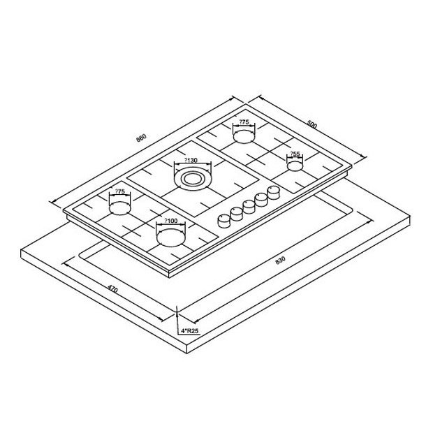 Golenda 5 Burner Gas Hob 8mm Tempered Glass Cast Iron | LPG NG