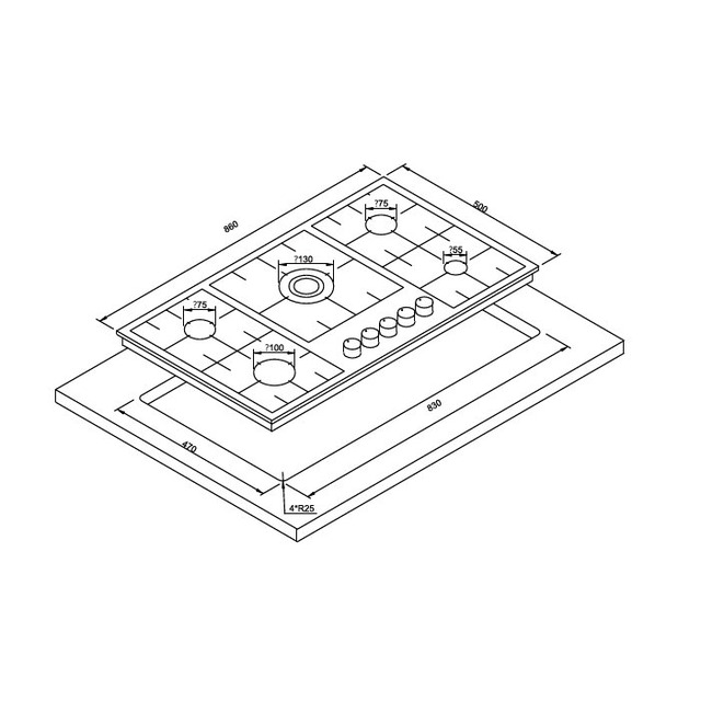Golenda 3.3kW 5 Burner Gas Hob Cast Iron Support | Pulse Ignition | Metal Knob