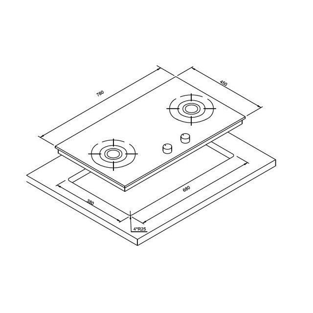 Golenda 5.8kW Gas Hob Cast Iron Support Brass Burner | Pulse Ignition