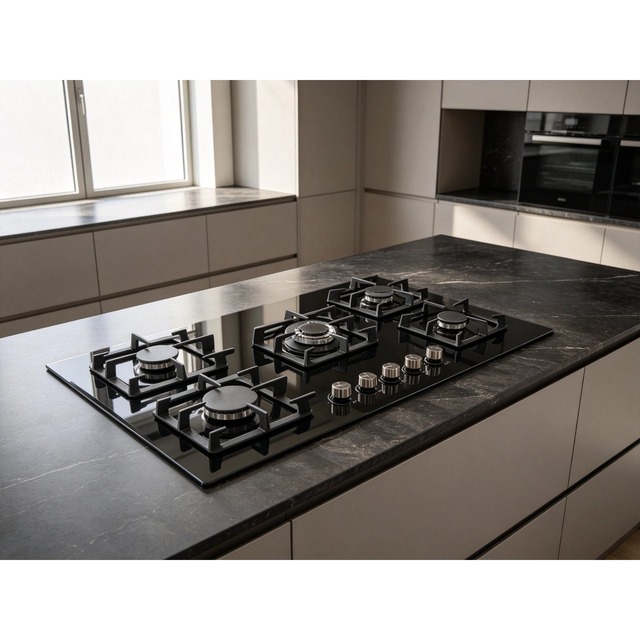 Golenda 5 Burner Gas Hob Cast Iron Pan Support | 8mm Tempered Glass | LPG & NG