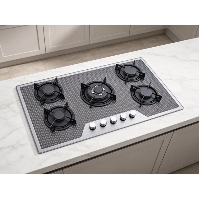 Golenda 3.3kW 5 Burner Gas Hob Cast Iron Support | Pulse Ignition | LPG & NG