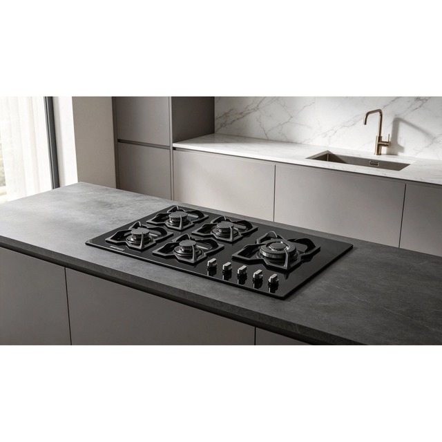 Golenda 5 Burner Gas Hob 8mm Tempered Glass Cast Iron | LPG NG