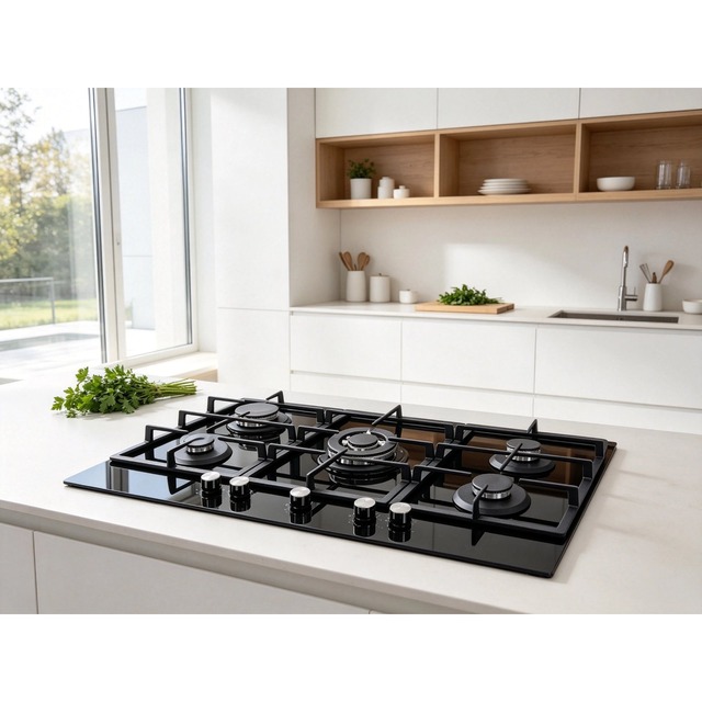 Golenda 3.3kW Gas Hob 5 Burner Cast Iron Pan Support | 8mm Tempered Glass