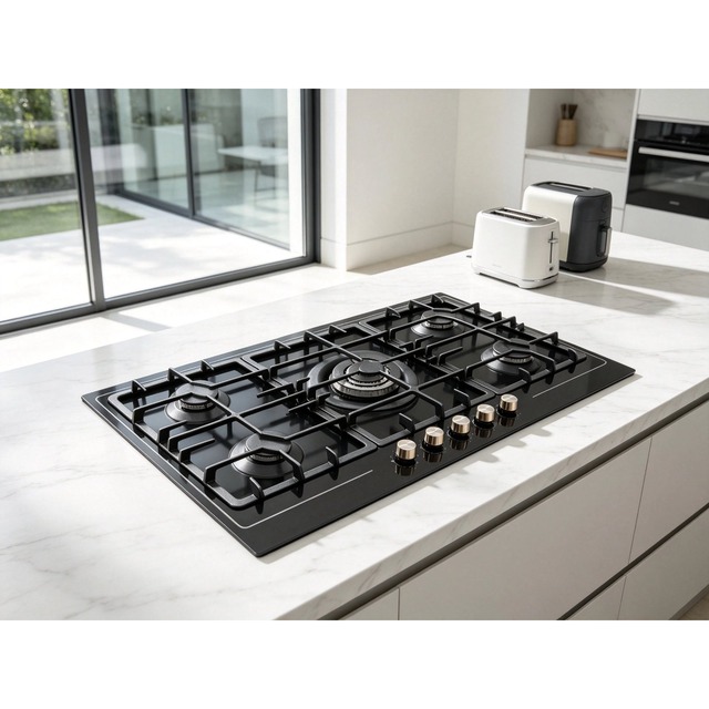 Golenda 5 Burner Gas Hob Cast Iron Pan Support | Pulse Ignition | Metal Knob