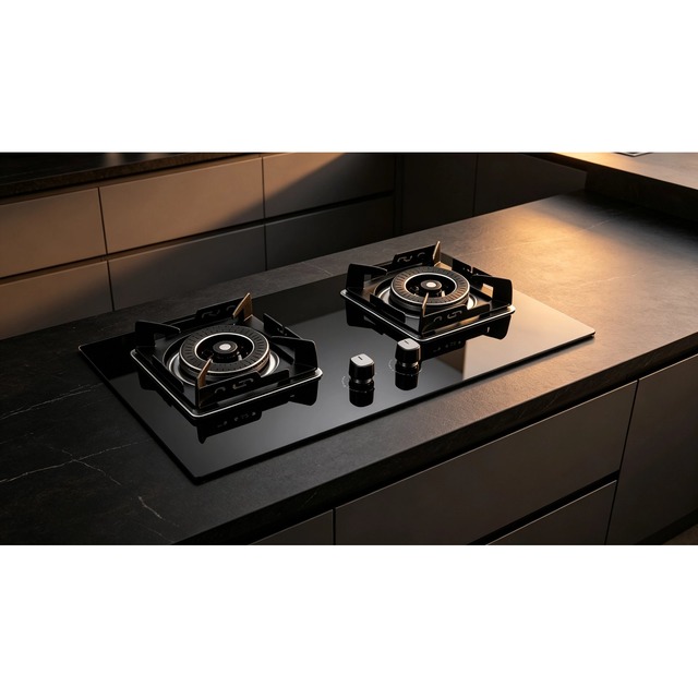 Golenda 5.8/5.0kw Gas Hob Built-in Gas Cooktop Tempered Glass | Brass Burner