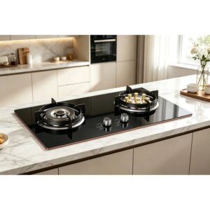 Golenda 5.8/5.0kw Gas Hob 8mm Tempered Glass Cast Iron Support | Brass Burner