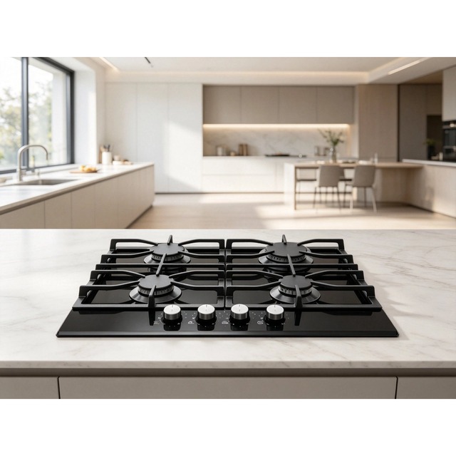Golenda 3.0kW Gas Hob 4 Burner Tempered Glass | Sabaf Burner | LPG/NG