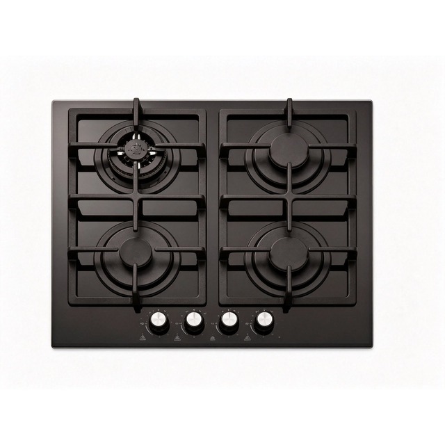 Golenda 4 Burner Gas Hob Cast Iron Pan Support | Pulse Ignition | Metal Knob