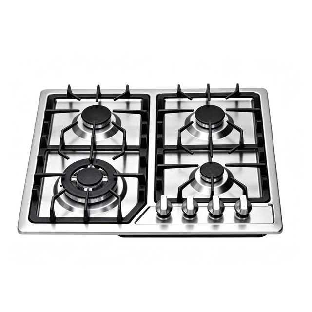 Golenda 4 Burner Gas Hob Cast Iron Support Pulse Ignition | Metal Knob