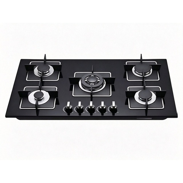 Golenda 3.3kW Gas Hob 5 Burner Tempered Glass Cast Iron | LPG NG | Metal Knob