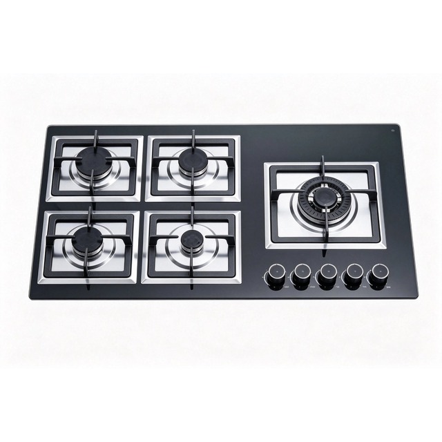 Golenda 3.3kW Gas Hob 5 Burner Tempered Glass Cast Iron | LPG NG