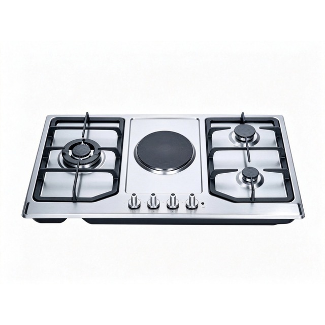 Golenda 4 Burner Gas Hob Cast Iron Pan Support | Pulse Ignition | Metal Knob