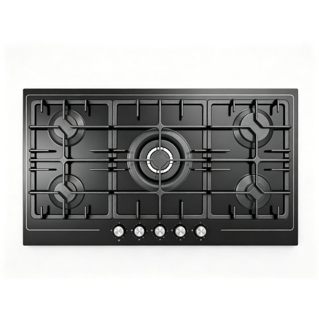 Golenda 5 Burner Gas Hob Cast Iron Pan Support | Pulse Ignition | Metal Knob