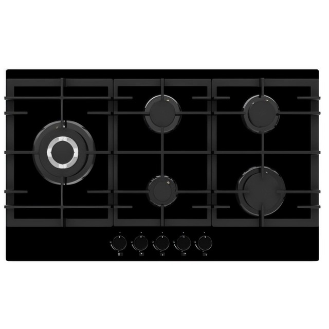 Golenda 90cm Gas Hob 5 Burners Built-in Glass Cooktop | Cast Iron Pan Stands