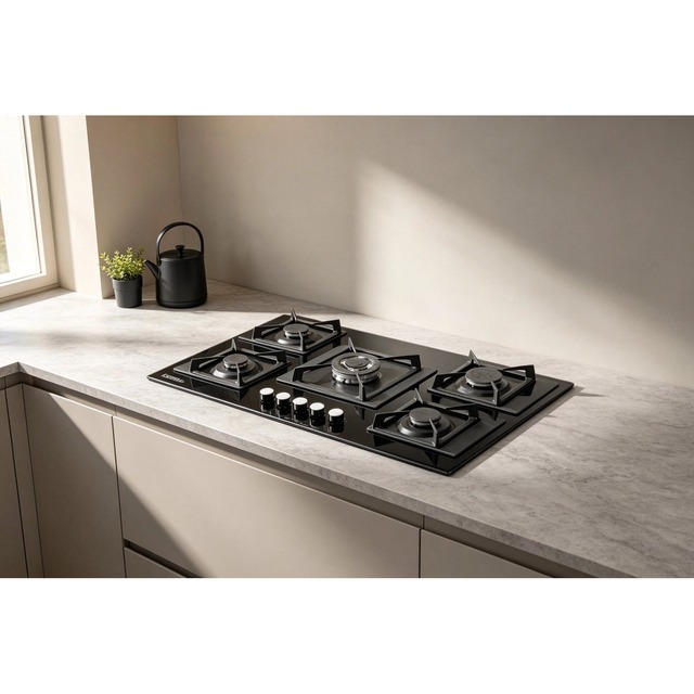 Golenda 5 Burner Gas Hob 8mm Tempered Glass Cast Iron | LPG NG